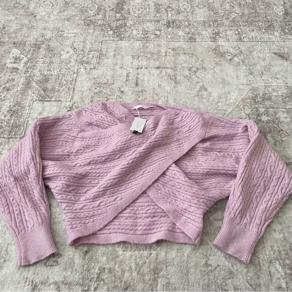 Astr The Label Mariana Cable Knit Fuzzy Wrap Sweater Pink Large New - Picture 4 of 13